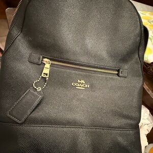 Coach Black Leather Backpack with Gold Hardware and Leather Tag